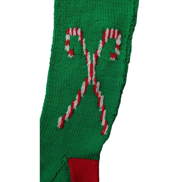 Vintage Hand Knit Wool Christmas Stocking Snowman Candy Cane Jingle Bell Kitschy - Picture 7 of 8